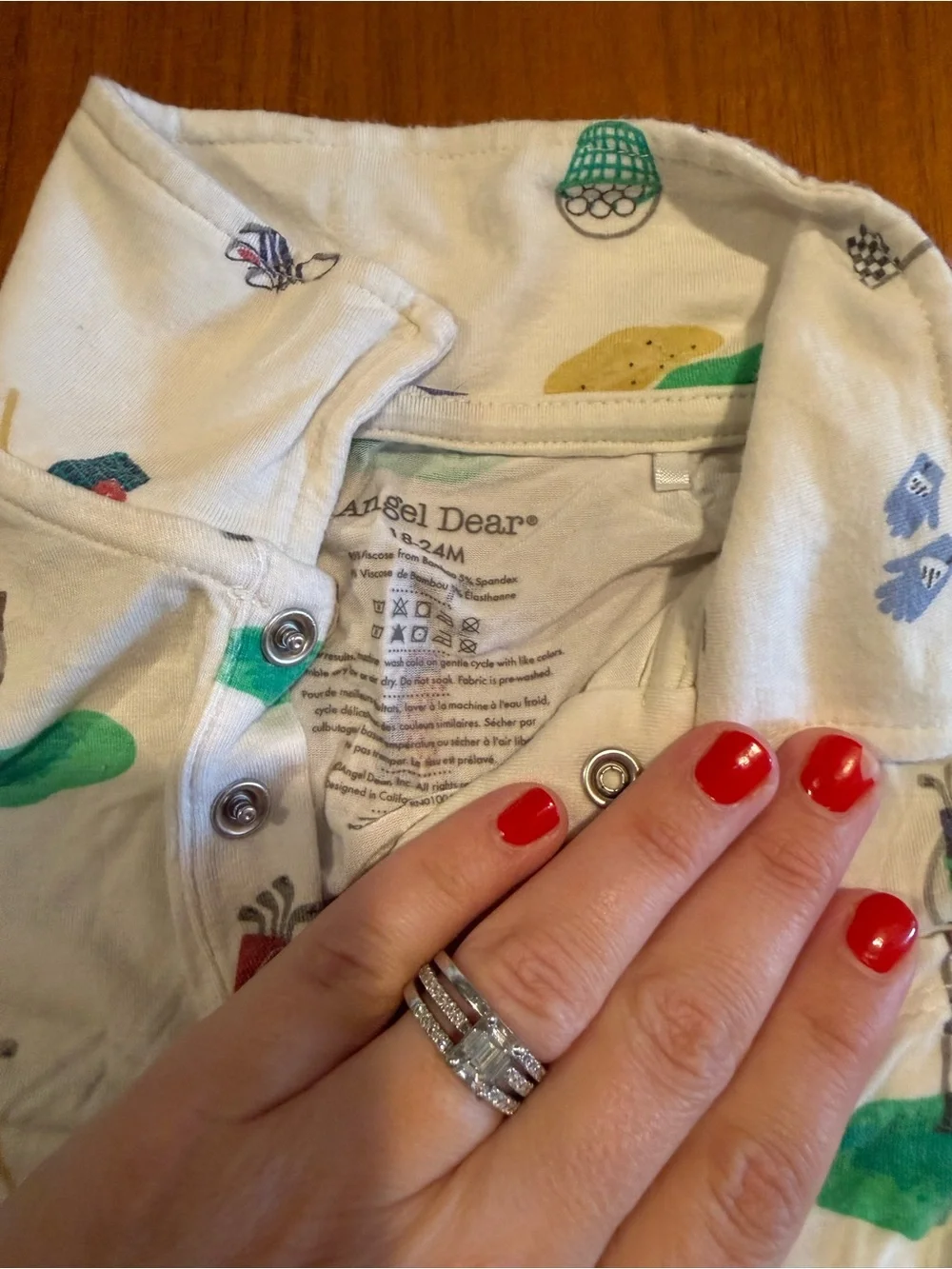 Angel Dear White Golf-Print Top with Green Shorts Pajama Set